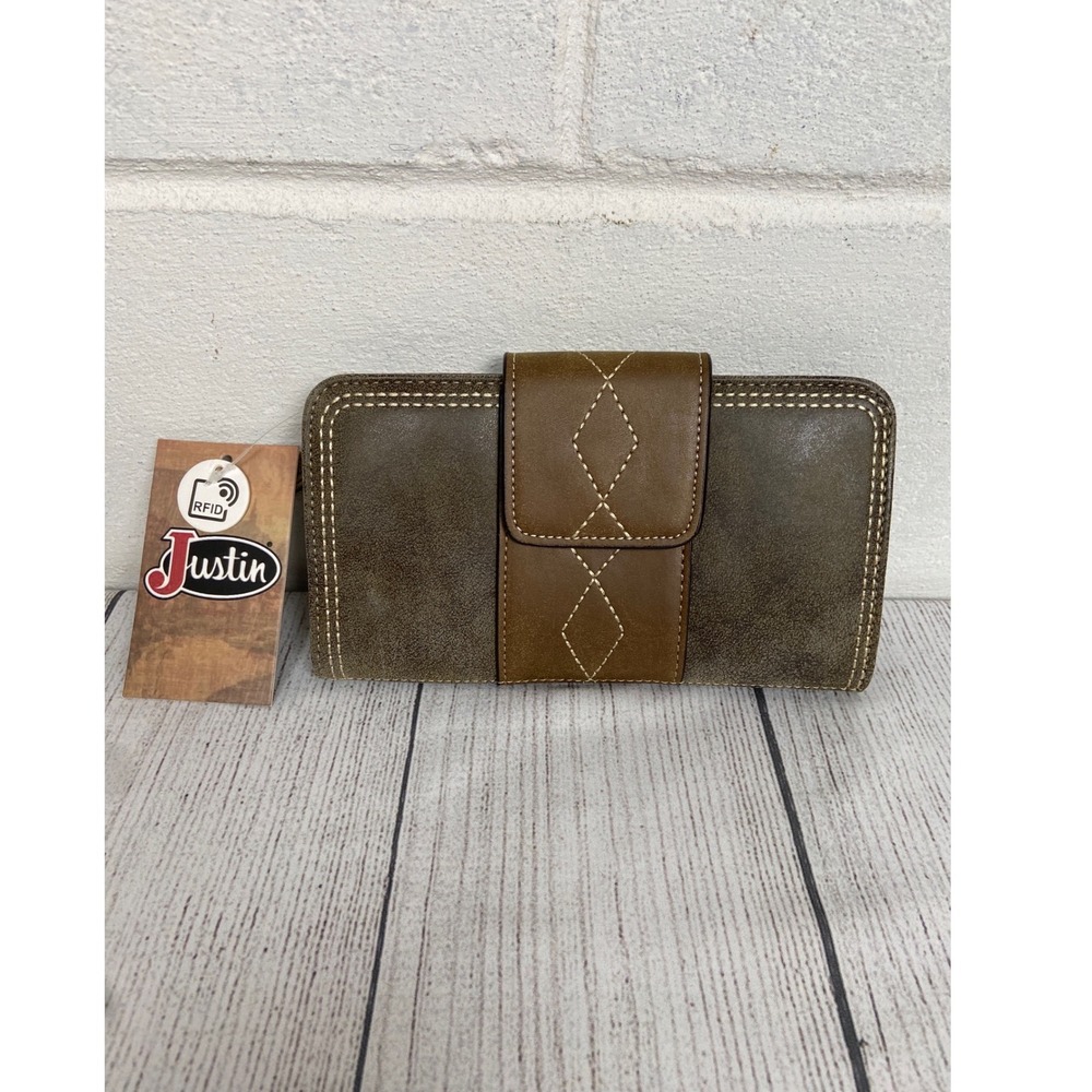 Justin RFID‎ Wallet Clutch Brown Western Style Snap Closure